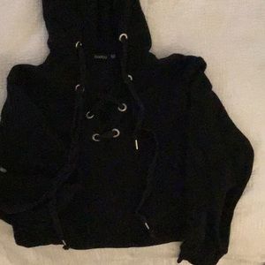 Black Tie or Lace Up Front Cropped Hoodie